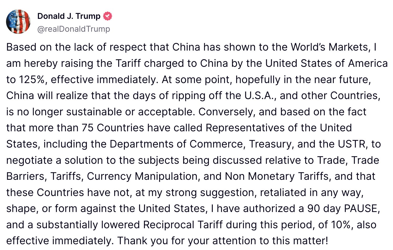 Trump Freezes Tariffs for 90 Days—Except on China: Markets Rebound, Crypto Gains 6