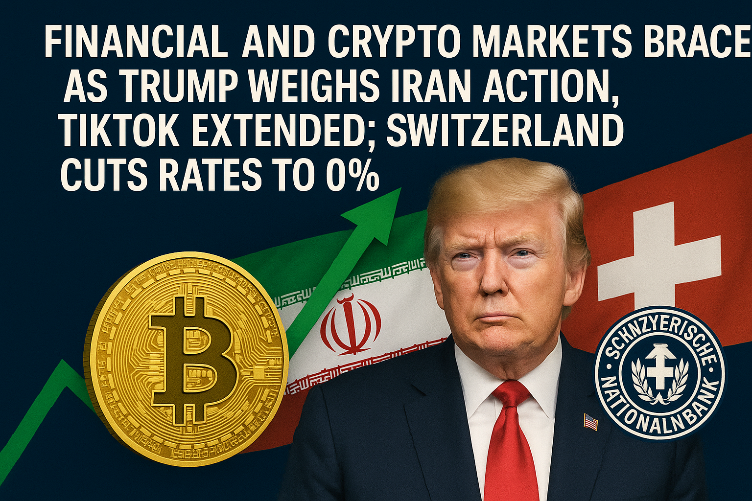 Financial and crypto markets brace as Trump considers action on Iran, TikTok extended; Switzerland cuts rates to 0%. 1