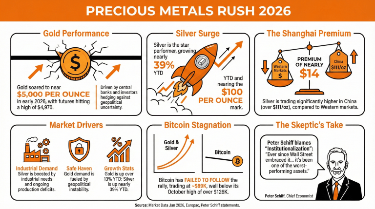 Gold and Silver Break Records Again, Approaching Historic Levels; Bitcoin Falls Behind 2
