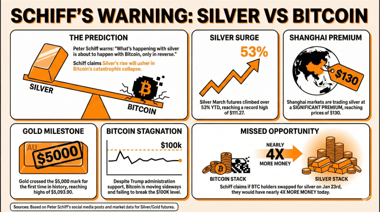 Peter Schiff's prophecy fulfilled: silver goes vertical, Bitcoin falters. 2