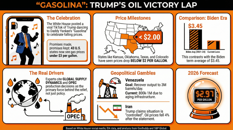 White House's Oil Gambit Pays Dividends: Trump's 'Gasolina' Viral Video Celebrates Low Gas Prices White House's Oil Gambit Pays Dividends: Trump's 'Gasolina' Viral Video Celebrates Low Gas Prices 2