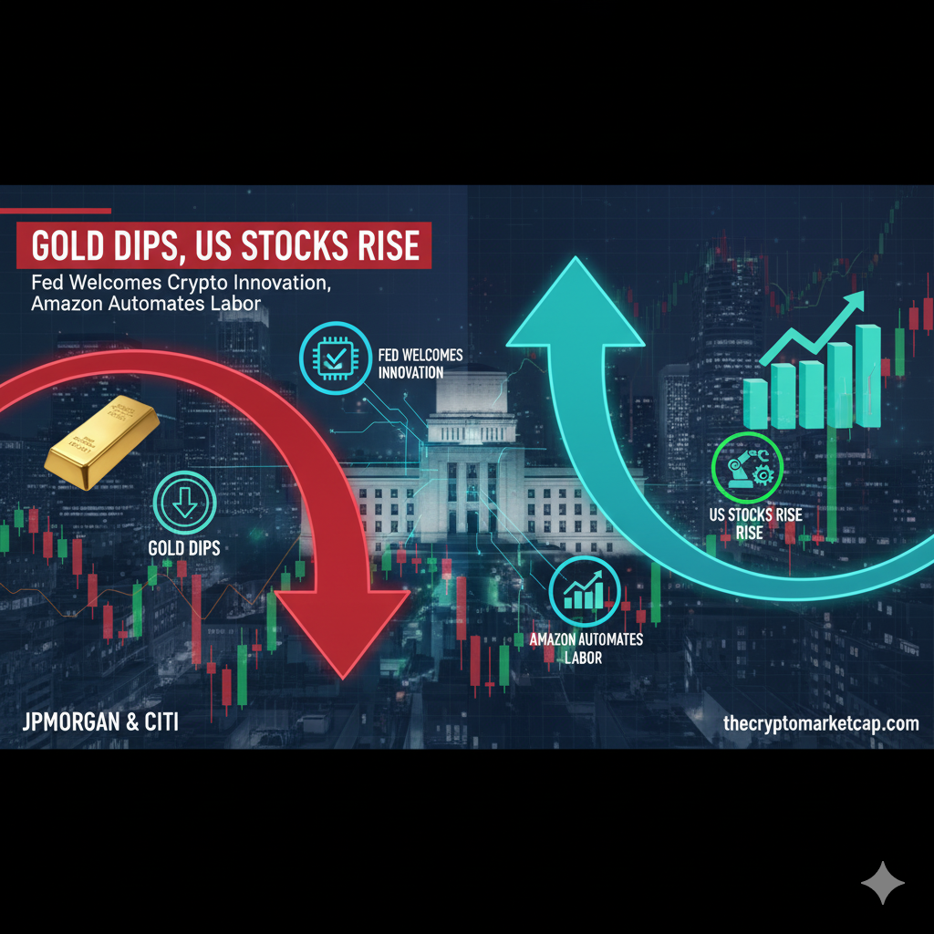 Gold Dips, US Stocks Rise | Fed Welcomes Crypto Innovation, Amazon Automates Labor 1