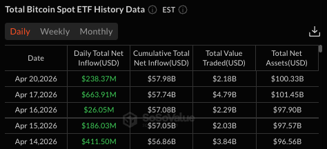 Bitcoin ETFs Add $238 Million, Mark Fifth Straight Day of Inflows 2