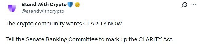 Stand With Crypto Calls for Urgent Senate Action on CLARITY Act Stand With Crypto Calls for Urgent Senate Action on CLARITY Act 2