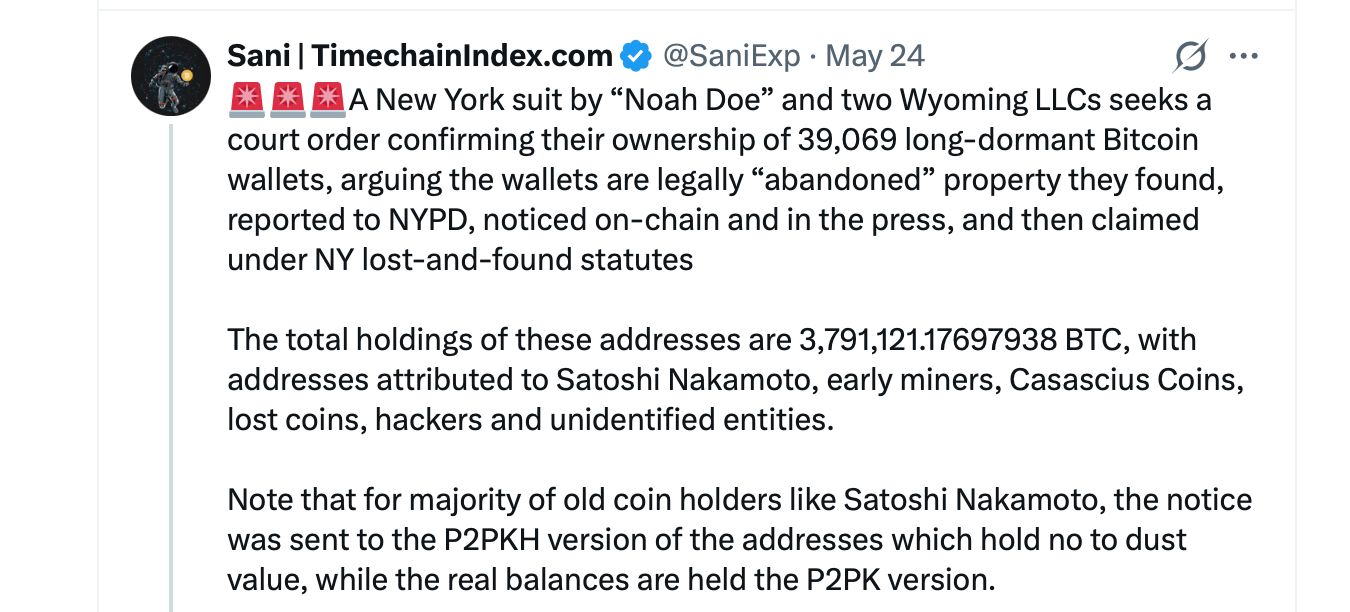 Anonymous Plaintiff Claims $293B Bitcoin Haul, Targets Satoshi's Dormant Wallets in NY Court Case Anonymous Plaintiff Claims $293B Bitcoin Haul, Targets Satoshi's Dormant Wallets in NY Court Case 2