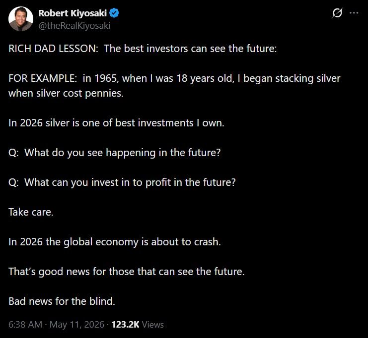 Kiyosaki has been stacking silver since 1965, says it's now one of his best investments. 2