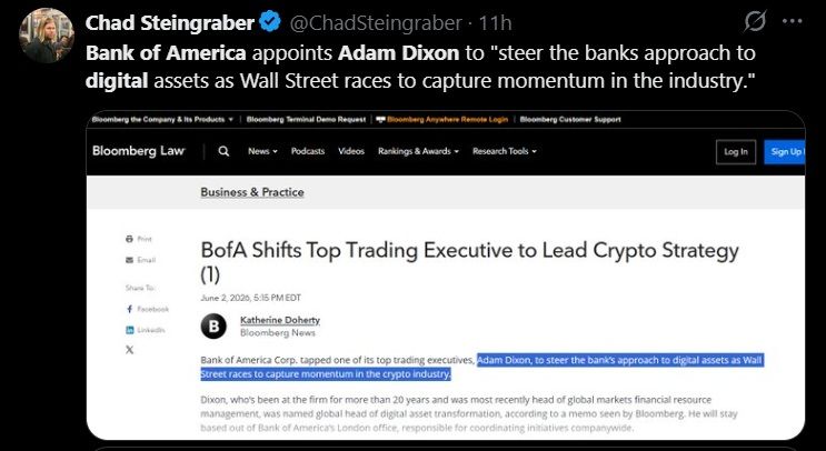 Bank of America Names Adam Dixon Global Head of Digital Asset Transformation 2
