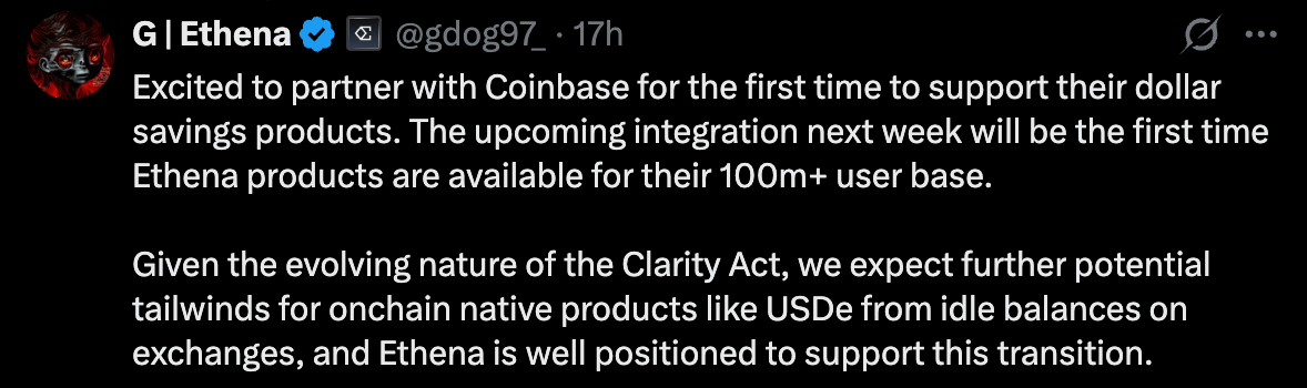 Coinbase Ventures Invests in ENA as Ethena Scales USDe Beyond $1B 3