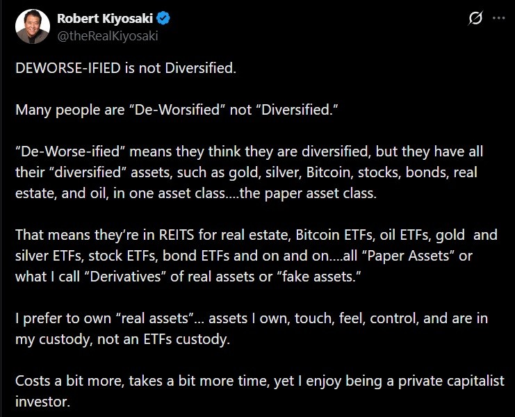 'De-Worsified, Not Diversified': Robert Kiyosaki Warns Investors on a Hidden Risk 2