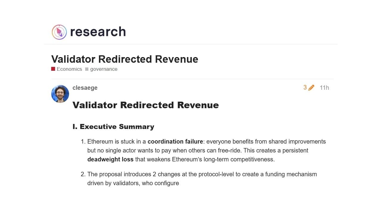 Ethereum Infrastructure Funding: Kleros Founder Proposes Protocol-Level Validator Redirect Rate 1
