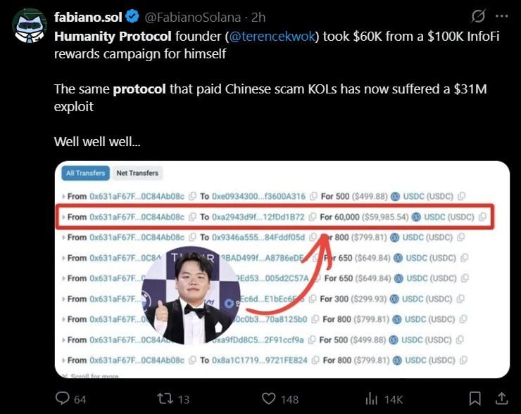 Humanity Protocol loses $32M in private key hack as ZachXBT calls incident 'possibly staged' 2
