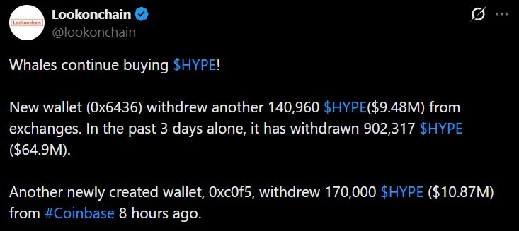 HYPE Whales Withdraw $64.9M from Exchanges as One Trader's $46.5M Short Bet Fails 2