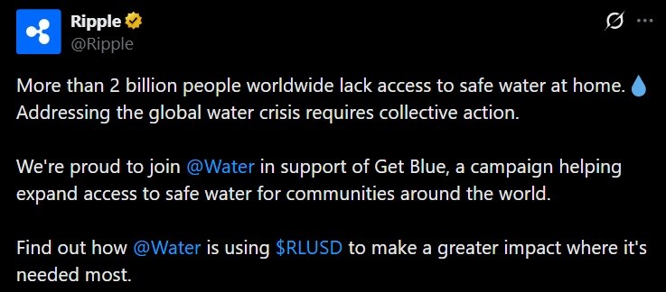 XRP Slips Toward $1.10 as Ripple Taps RLUSD to Fund Safe Water for Millions 3